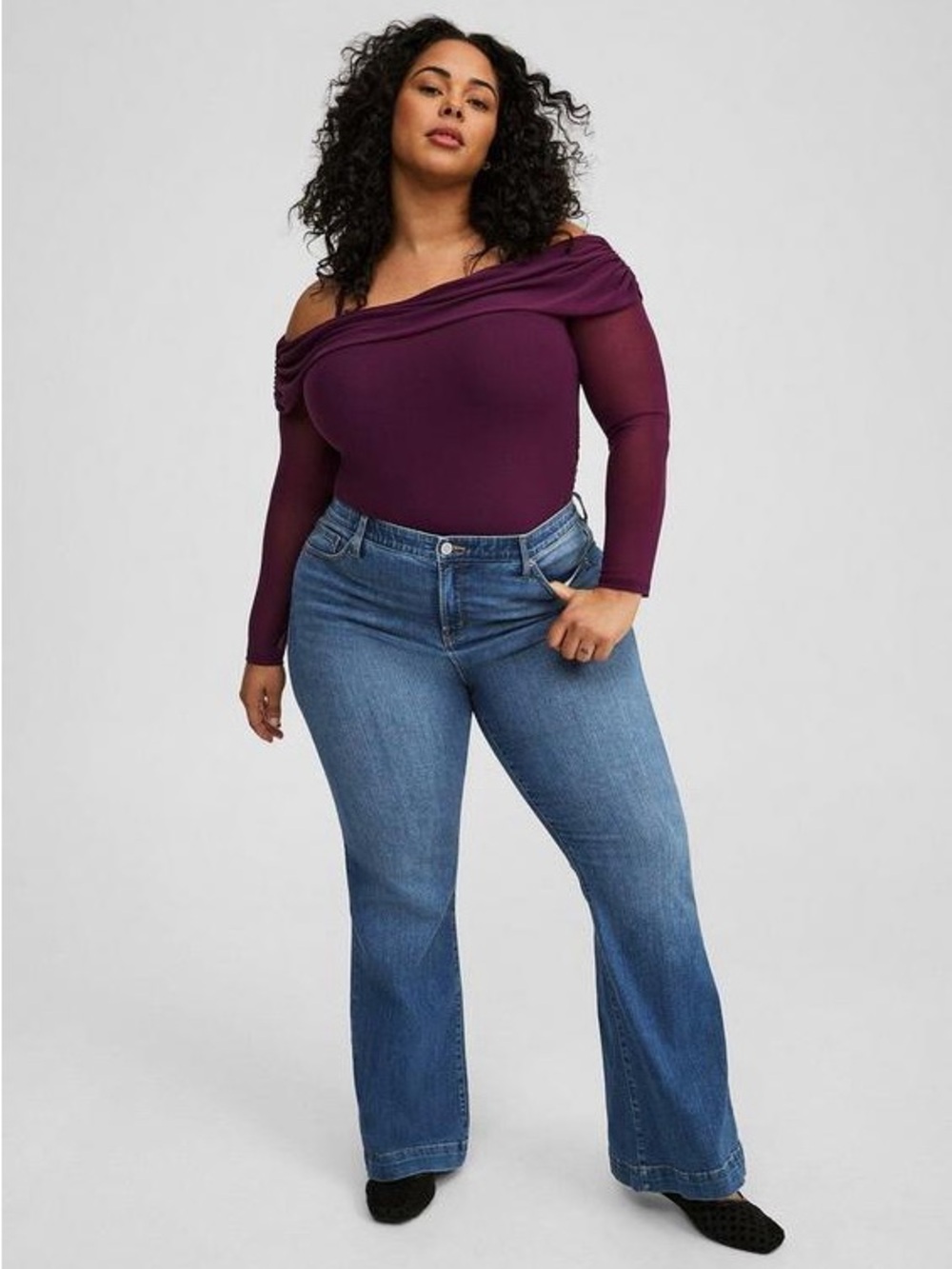 Torrid Mesh Off Shoulder Side Cinch Top